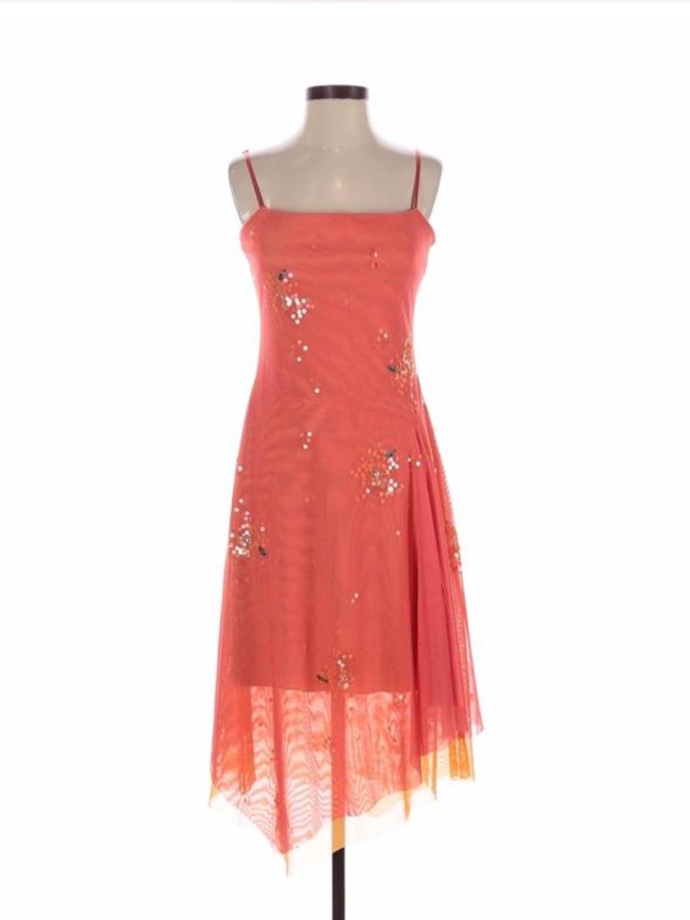 BCBGMAXAZRIA orange sequin dress with floral embroidery, size M.#glam #party